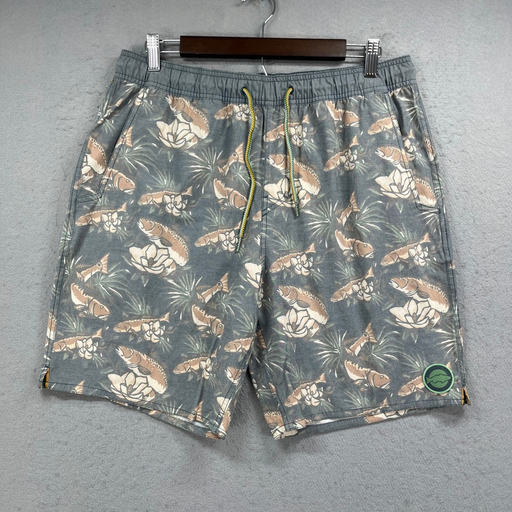 Marsh Wear Shorts Mens Large Gray Fish Floral Board Drawstring Casual Outdoor